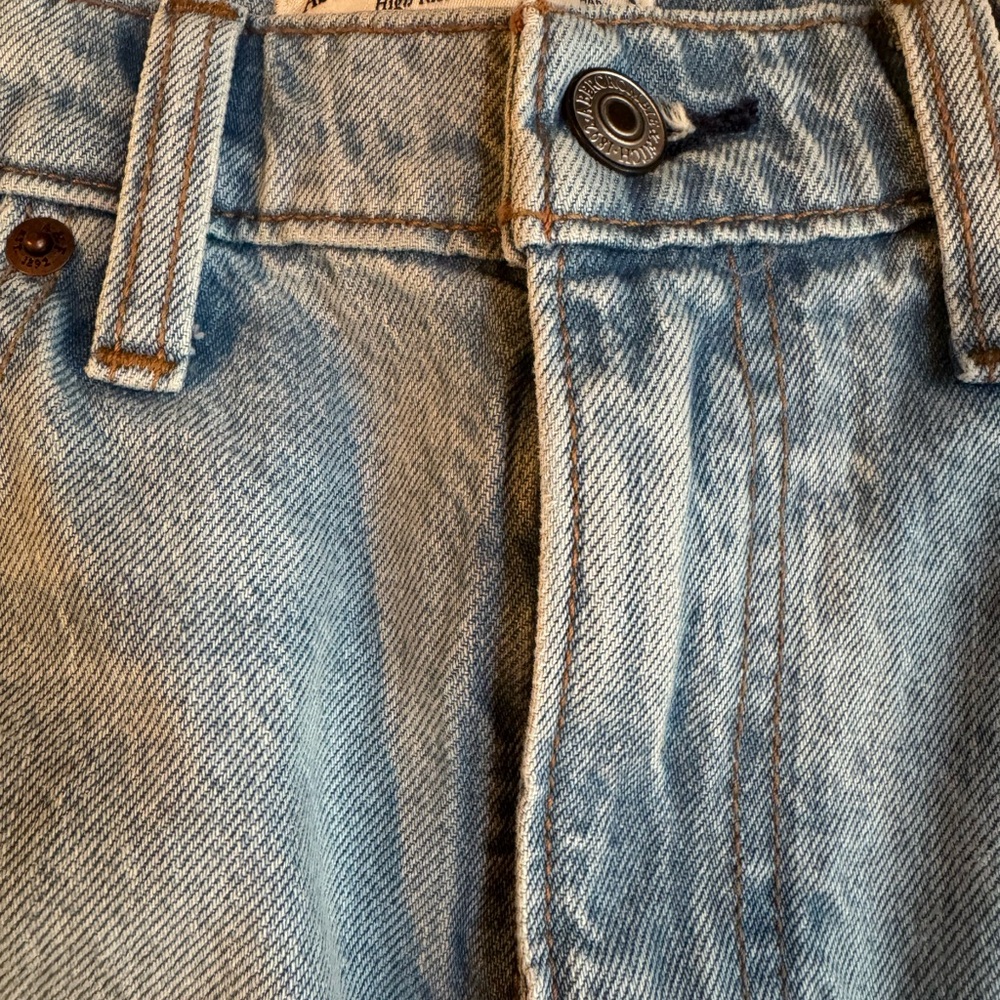 Abercrombie & Fitch High Rise Denim Midi Skirt Light Wash Front Slit - Picture 4 of 8